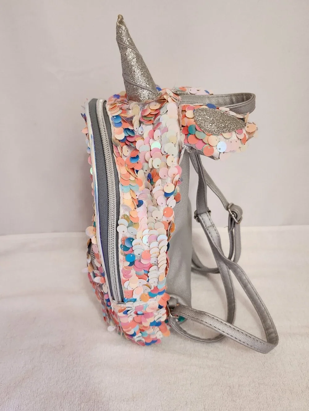 Justice Unicorn Sequin Backpack Personalized H Initial Girls Glitter Rainbow